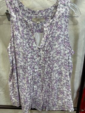LOFT Lavender Floral Pintuck Sleeveless Top